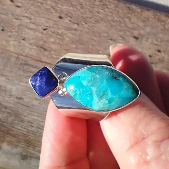 Jay King DTR mine finds turquoise Lapis ring size 9 sterling Silver 925 - Picture 8 of 9